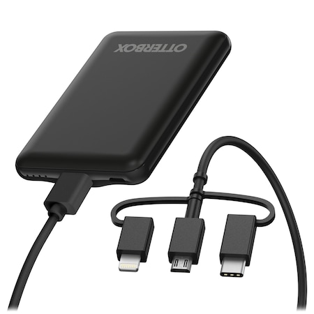 Otterbox Mobile Charging Kit Power Bank 5,000 Mah And 3 In 1 Cable 1m, Black 78-80638
